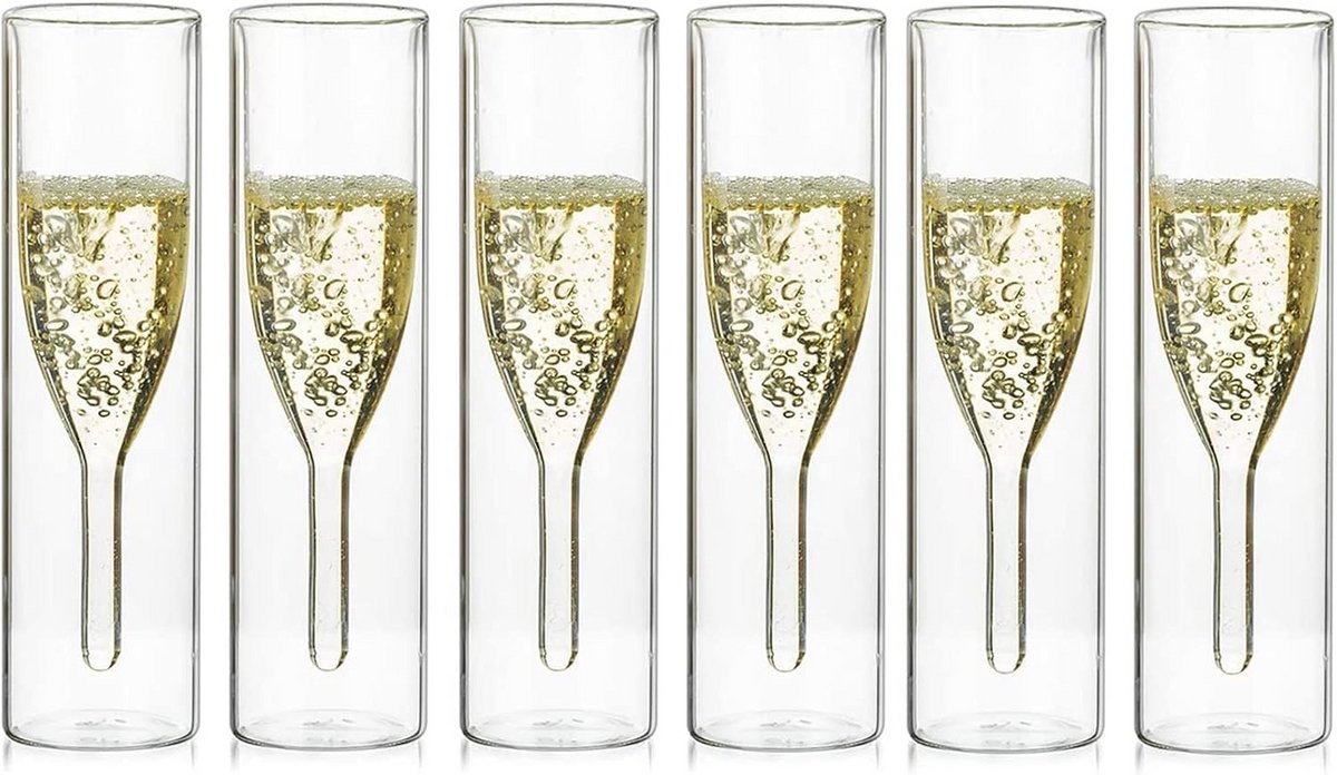 Set van 6 Dubbelwandige Kristallen Champagneglazen 200ml Stijlvolle Tulpglazen