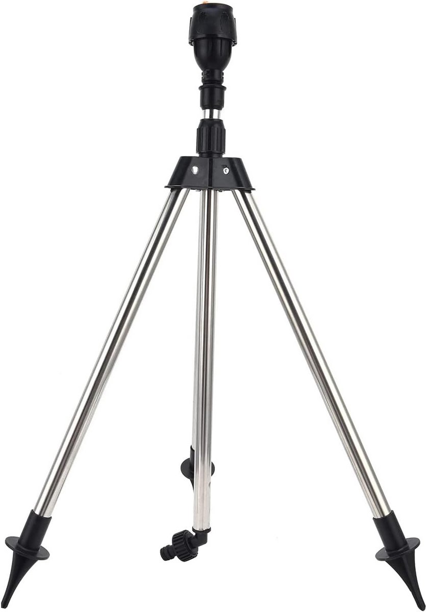 Tuinsproeier, gazonstatief, sproeier met 360 graden rotatie, roestvrijstalen gazonsproeier, telescopische statiefregner voor grote oppervlakken, driepod + sproeier, automatisch irrigatiesysteem voor binnenplaats, huishouden