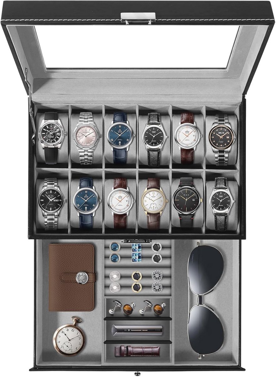Elegant Horloge Box voor 12 Horloges met Lade