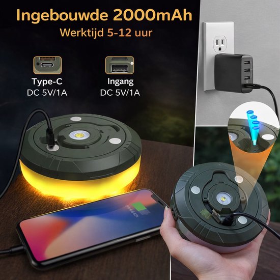 Waterdichte Oprolbare LED Tentverlichting - 10m Campinglichtsnoer - USB Oplaadbaar - 8 Lichtmodi - Voor Camping, Balkon, Feest & Terras — afbeelding 3