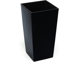 Grote Vierkante Hoge Bloempot Glans Zwart - Kunststof Plantenbak Voor Binnen en Buiten 30x30 cm