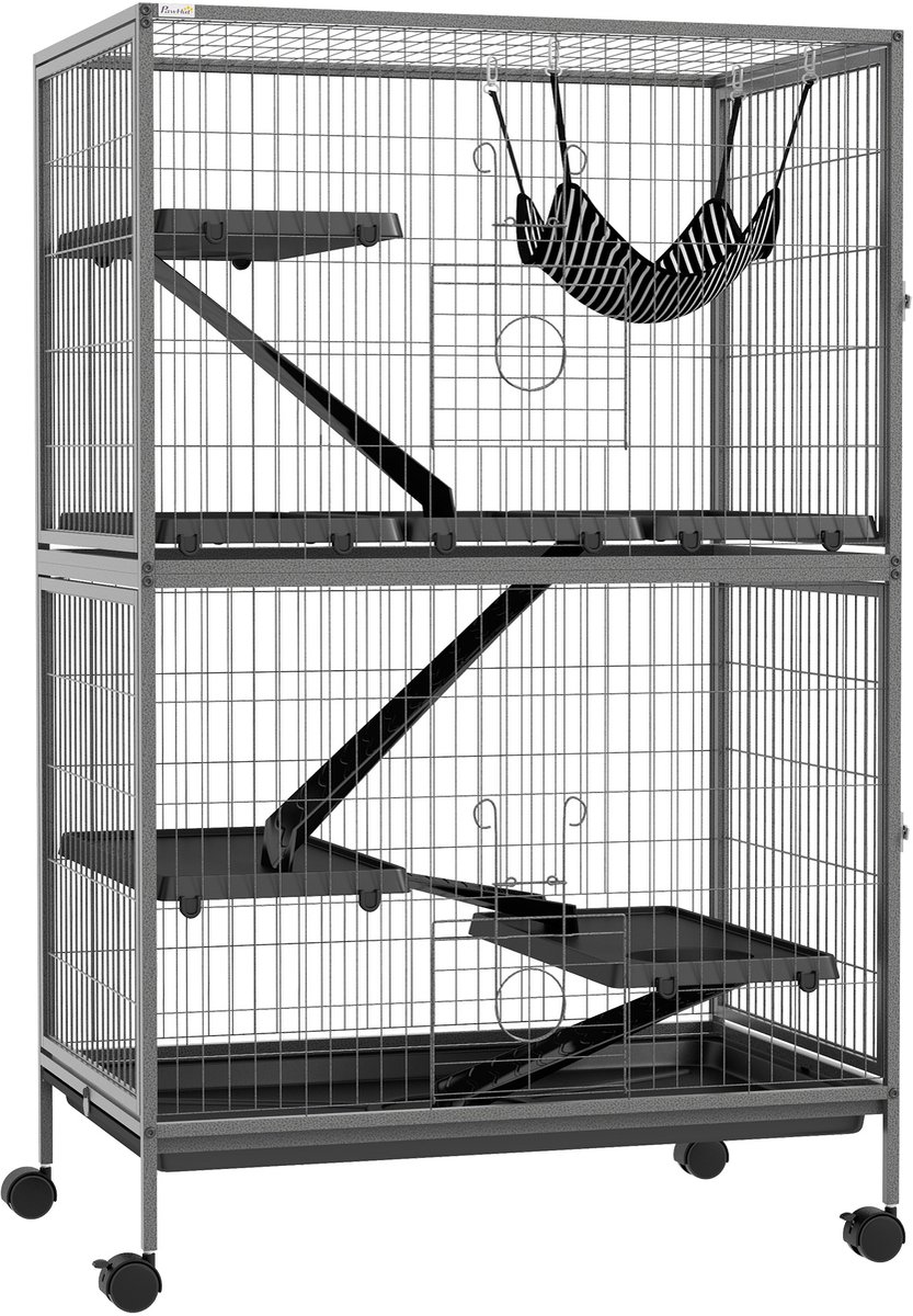 PawHut Kooi voor kleine dieren - Staal - 80x52x128cm - Grijs