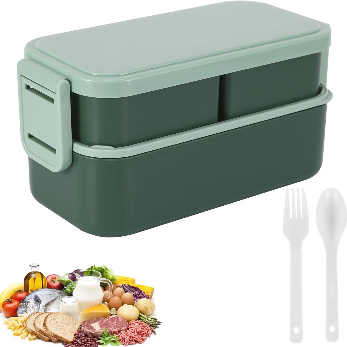 Luxe Lunchbox voor Kinderen en Volwassenen met Compartementen - 1300 ml, Lekvrije 2-Laagse Doos, BPA Vrij en Vaattmachinebestendig voor School