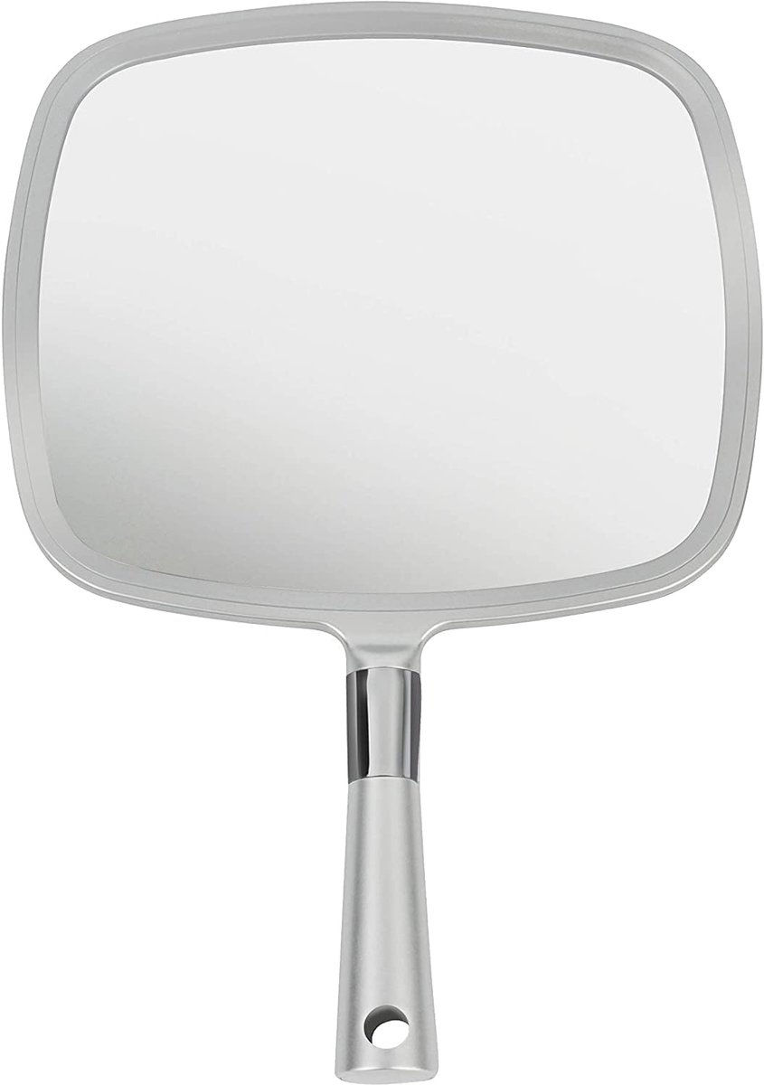 Handspiegel met handvat – grote handspiegel voor kapsel, kapper en salon voor mannen en vrouwen (zilver)