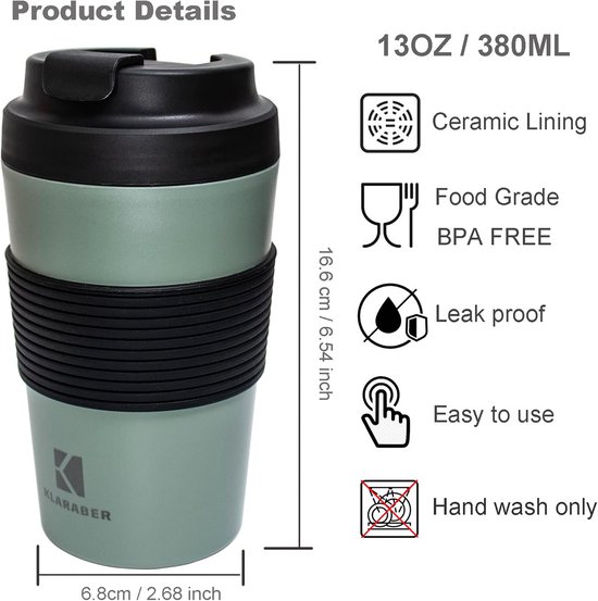 Lekvrije Keramische Reismok met Deksel en Hittebestendige Mouw - Herbruikbare Koffiebeker 350 ml — afbeelding 3