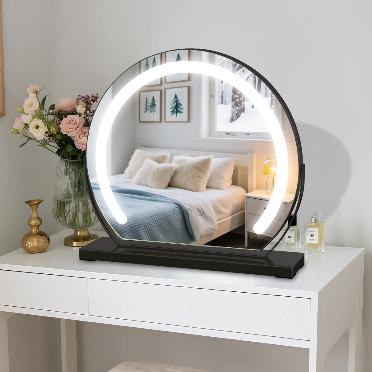 Verlichte Make-up Tafelspiegel 40x40 cm Draaibaar met Touch Dimmer