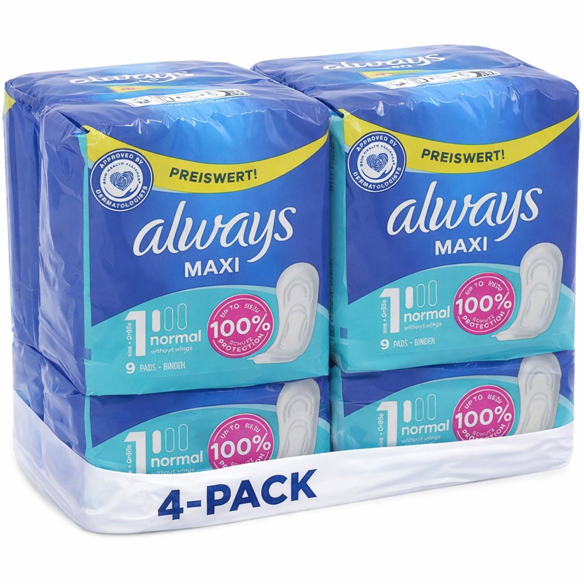 Always 4-pack Maxi Maandverband Normaal – 4×9 stuks – Classic - Voordeelverpakking
