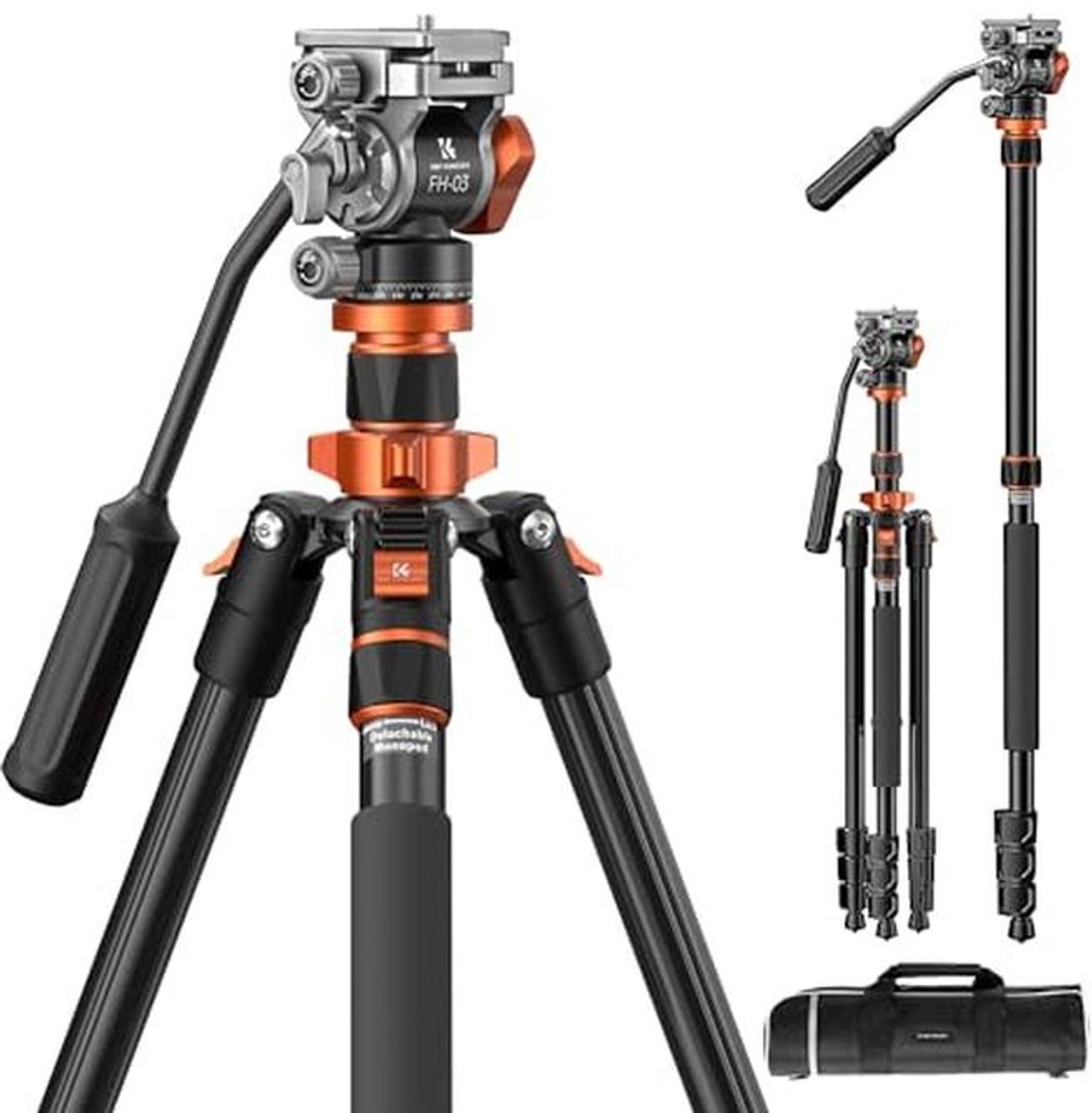 Camera Statief 200cm met Fluid Head, Videostatief voor Pan en Tilt, Compatibel met Arca Swiss voor DSLR's, Draagvermogen tot 5kg