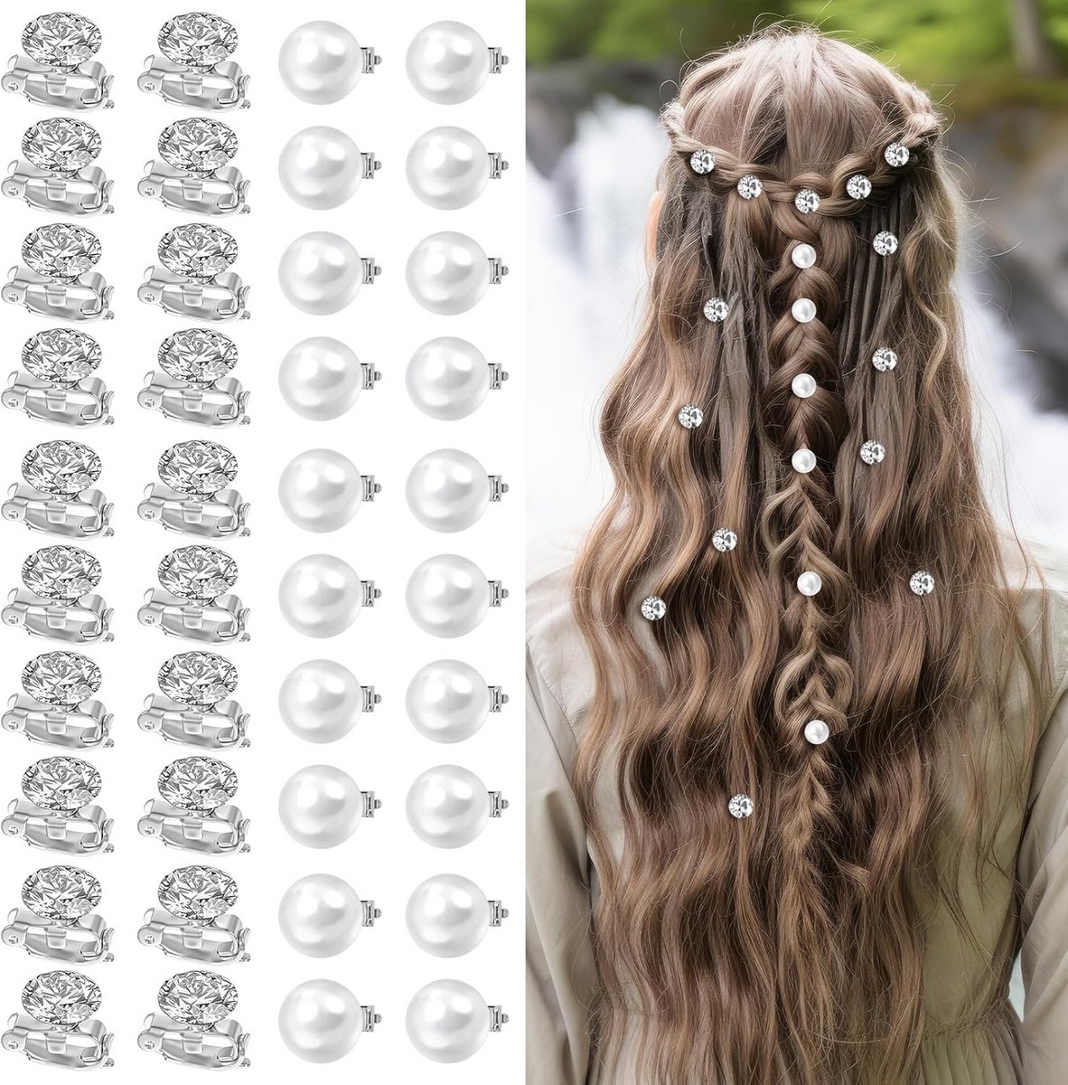 40 Stuks Haarclips met Strass en Kleine Parels - Elegante Bloem Decoratie