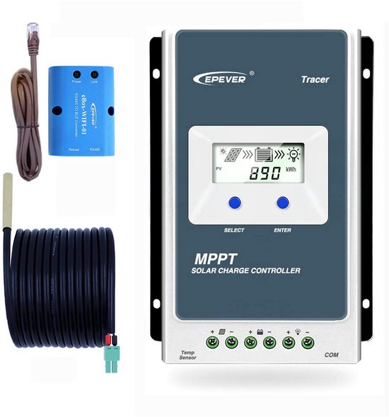 MPPT Solar Laadregelaar 10A/20A/30A/40A met Automatische 12V/24V Spanningsherkenning en WiFi Optie