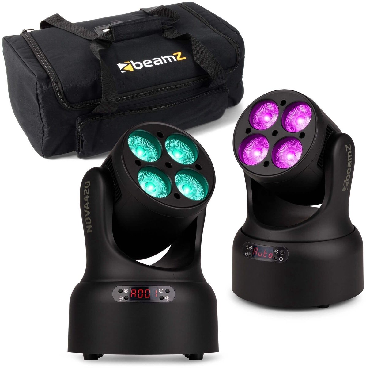 BeamZ NOVA420-BK moving head set met tas - 2x Wash moving heads met 4x 20W RGBW LED’s - Zwart