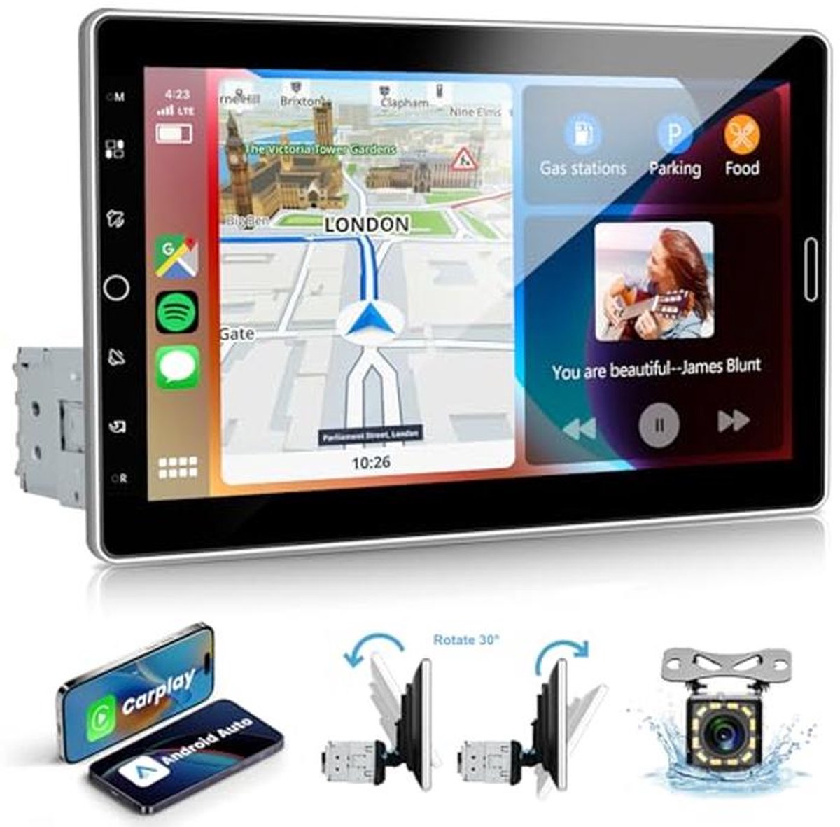 1 Din Autoradio met 10,1 inch Touchscreen en CarPlay/Android Auto