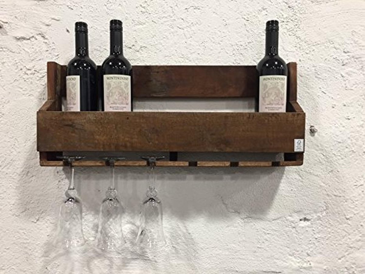 Hangend Wijnrek van 100% Gerecycled Oud Hout - Shabby Chic Design