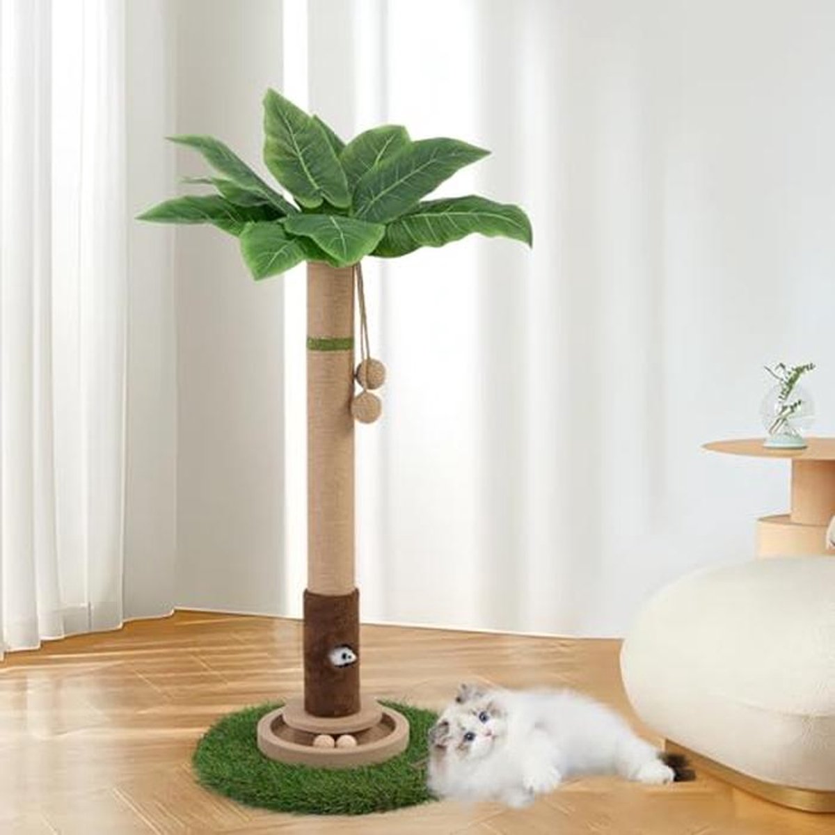 Hoge kattenkrabpaal 35 inch met speelgoed en interactieve bal voor binnenkatten