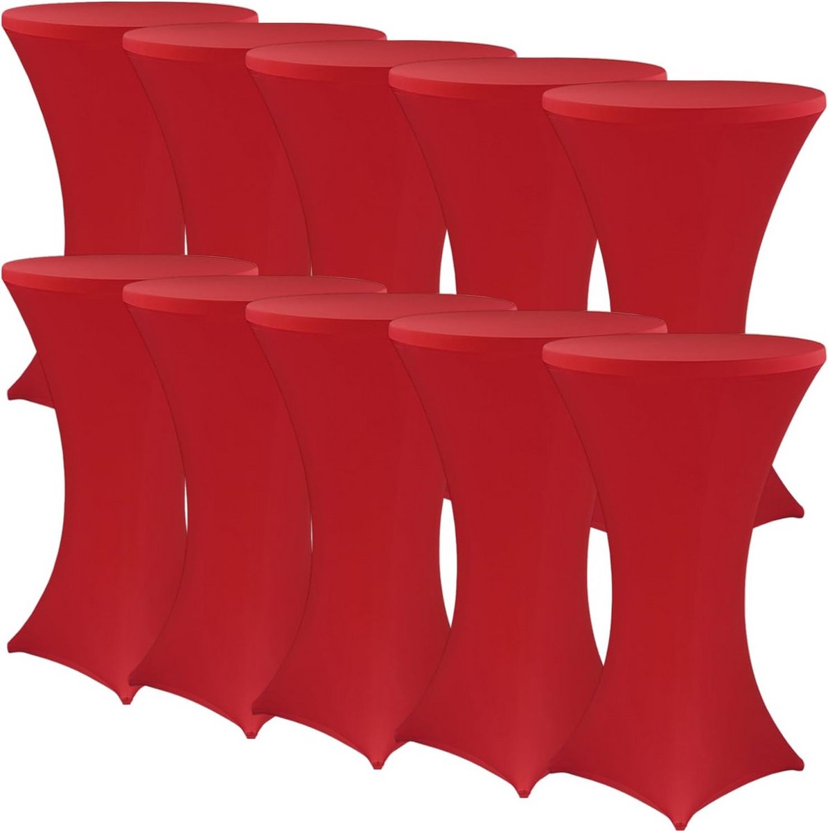 Set van 10 Elastische Sta-tafelhoezen Rood voor Bistrotafels Ø 80-85 cm - Premium Stretch Bekleding