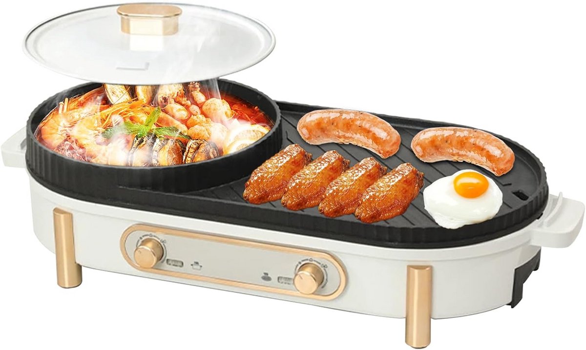 Elektrische Hot Pot en Grill in 1 met Barbecue voor 3-6 Personen