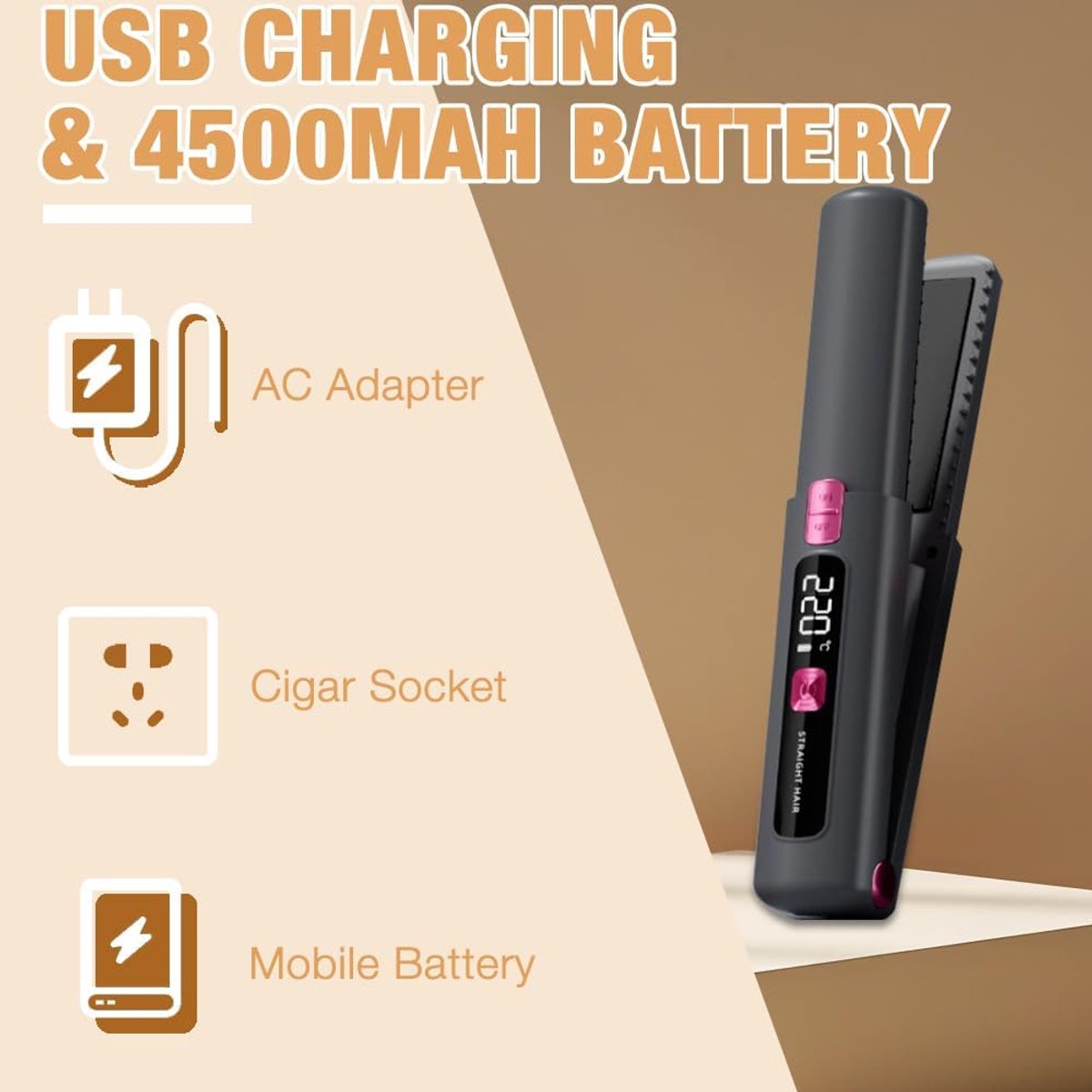 DKampioen Draadloze Stijltang en Krultang 2-in-1 met 4500mAh batterij - afbeelding 3