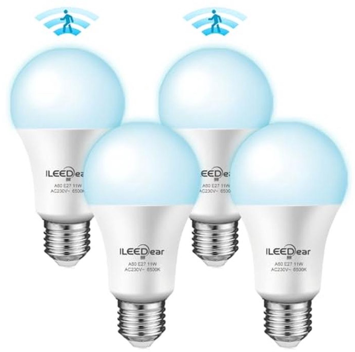 LED-lamp E27 met 5,8 GHz radar-bewegingssensor, 11W Koelwit 6500K – Voor Terras, Tuin, Ingang en Hal (Set van 4)