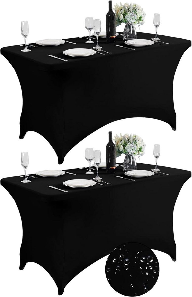 2x Waterdicht Elastisch Tafelkleed voor Ronde en Vierkante Tafels 4FT - Zwart