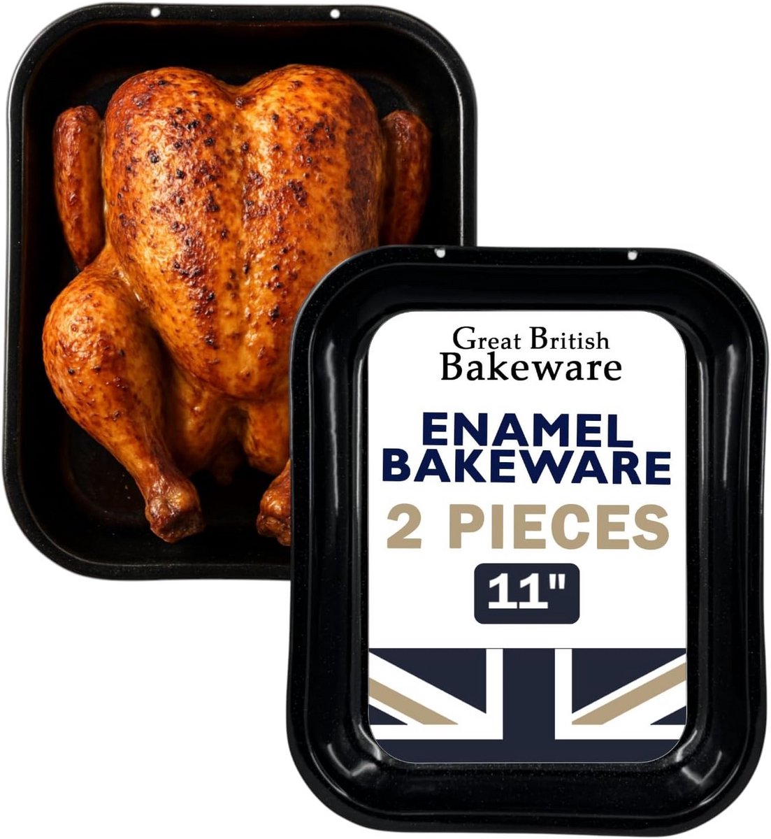 Set van 2 glasachtige emaille braadpannen van 28 cm - Perfect voor elke keuken