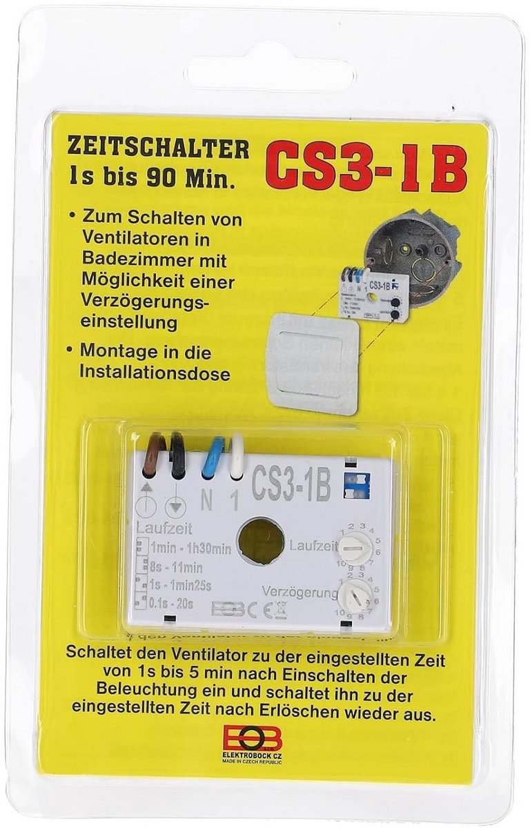Elektronische Inbouw Tijdschakelaar voor Badkamerventilator met Naloop Relais