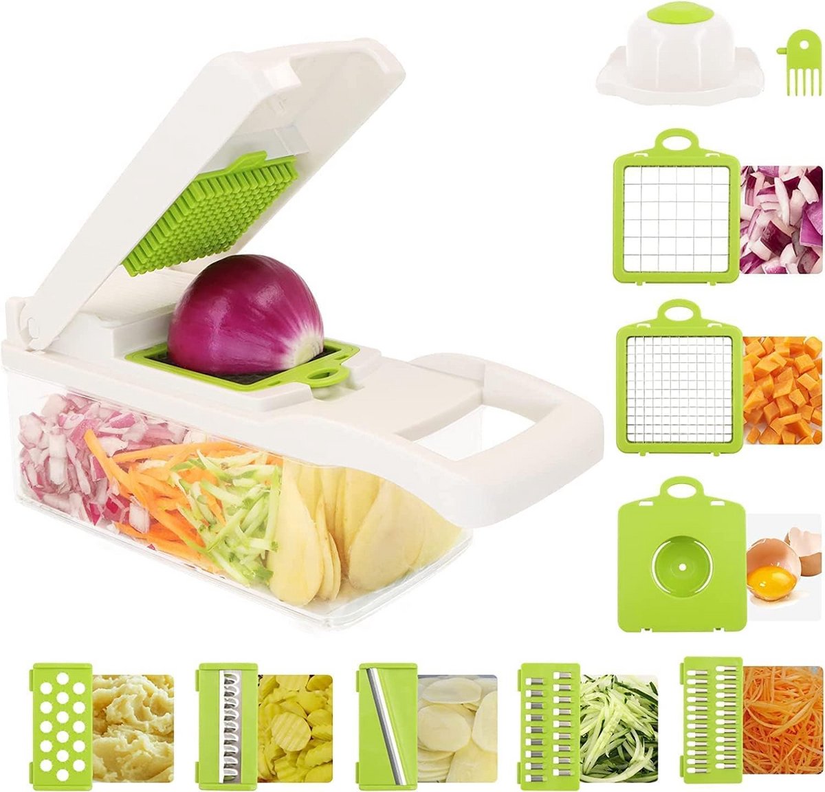Multifunctionele Groentesnijder 12-in-1 - Mandoline, Julienne, Rasp en Kubus Snijmachine