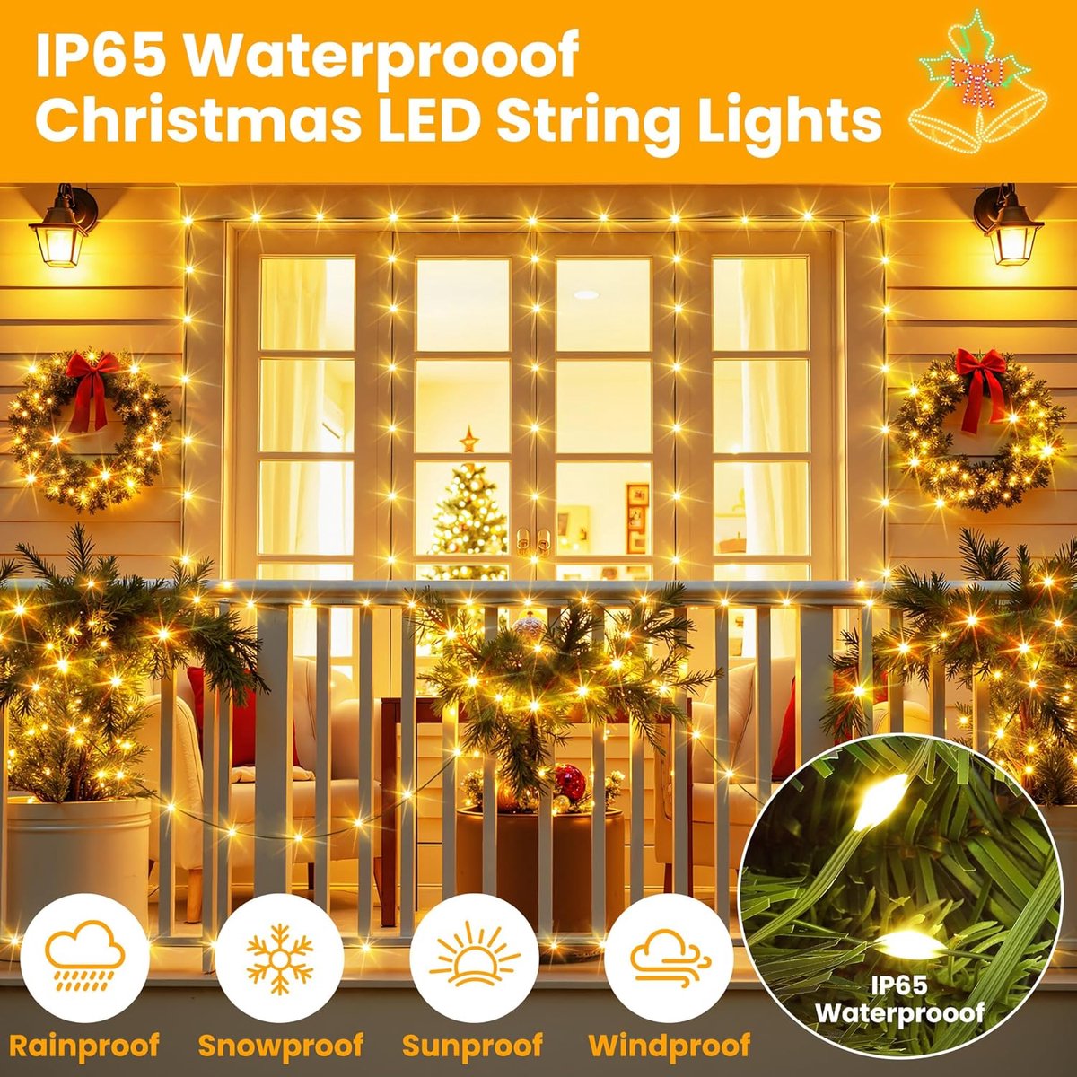 ANMI® LED Lichtslang 50 m – 500 LED Warm Wit – Kerstverlichting voor Kerstboom & Buiten – Waterdicht IP65 – 8 Lichtfuncties met Afstandsbediening - Decoratiesnoer voor Kerstmis Tuin Feest en Bruiloft – foto 2