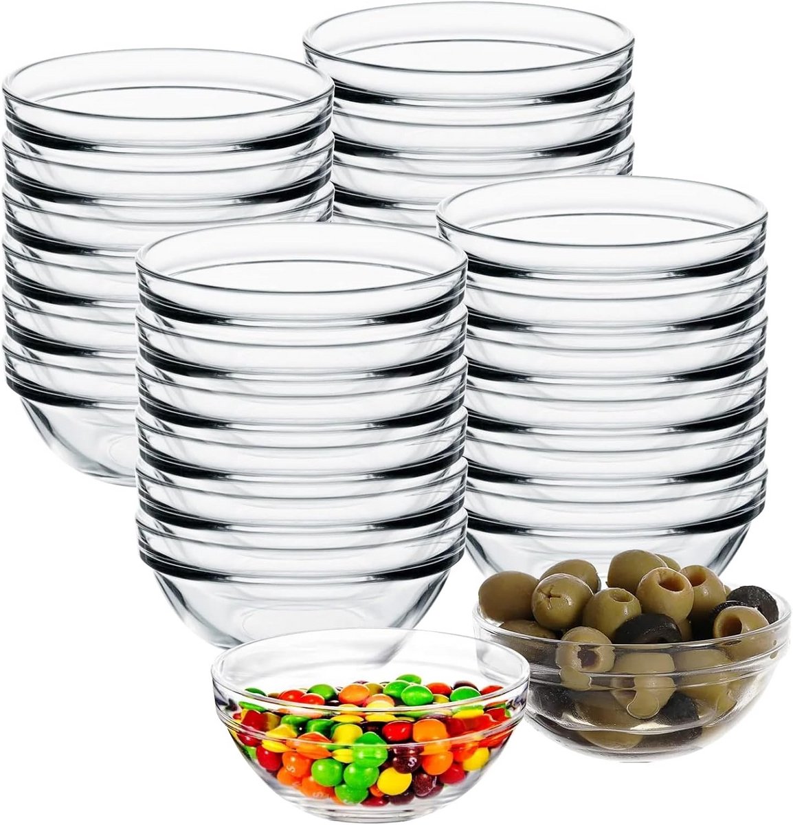 Set van 20 Glazen Kommetjes - 75 ml Mini Schaaljes voor Snacks, Sauzen en Desserts