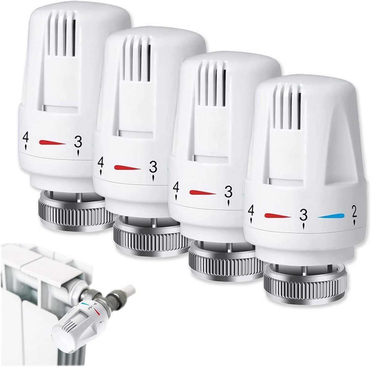4 Stuks Thermostaatknoppen Radiator - M30 x 1,5 - Temperatuurregeling voor Centrale Verwarming