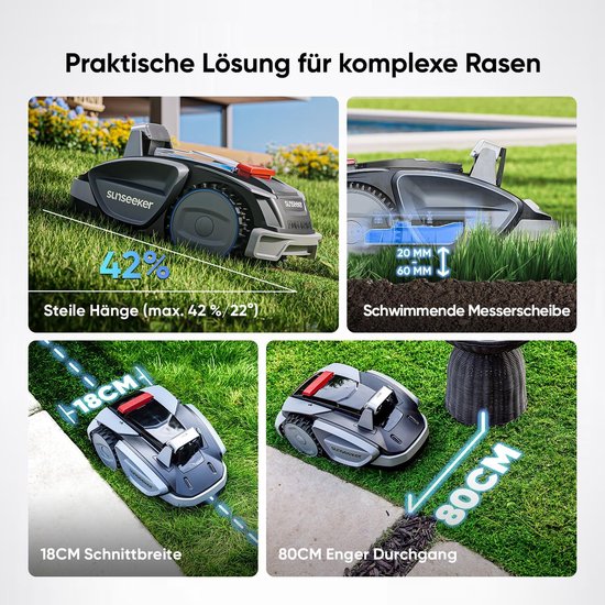 Robotmaaier 600 m² Nuvanohome V3 – Vision AI, App-bediening, One-Click Mowing, Stil, 42% helling, 18 cm maaibreedte