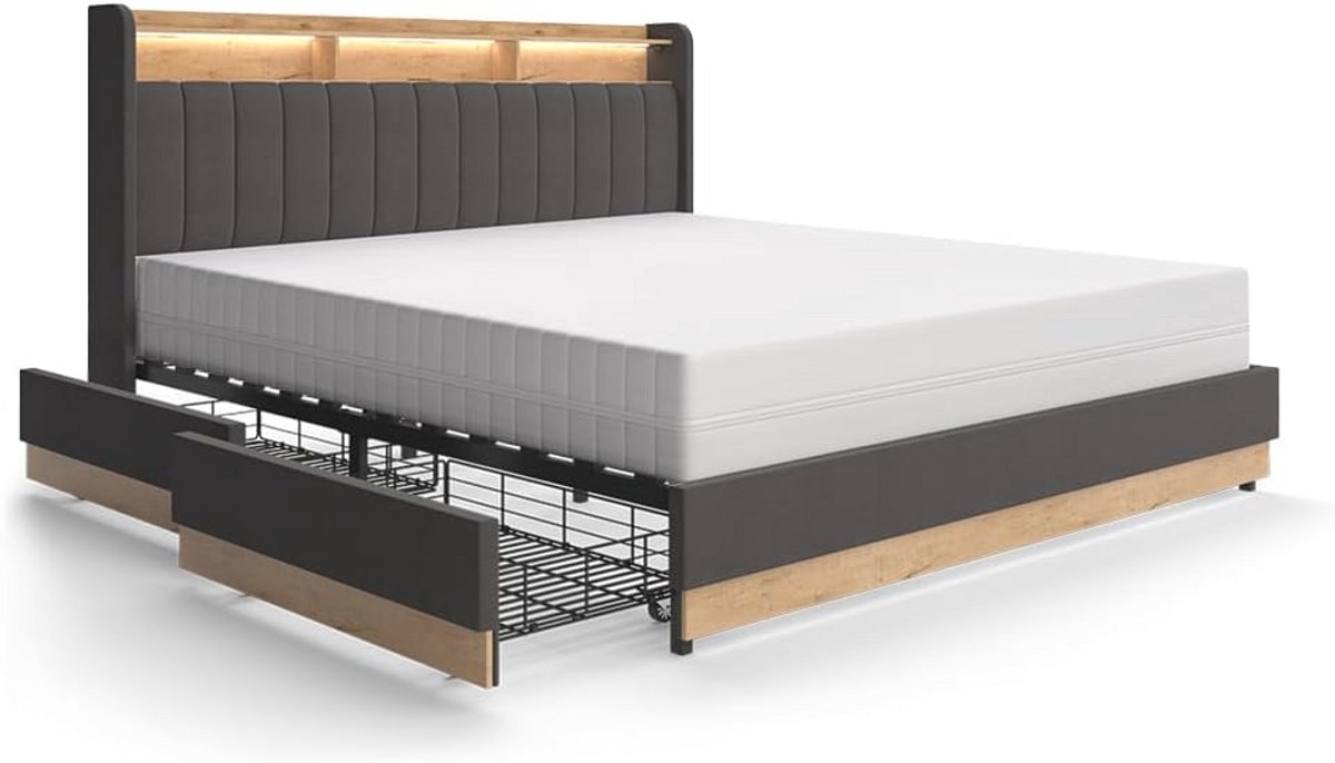 Bedbank met opbergruimte en LED-verlichting, 187.5 x 113 cm