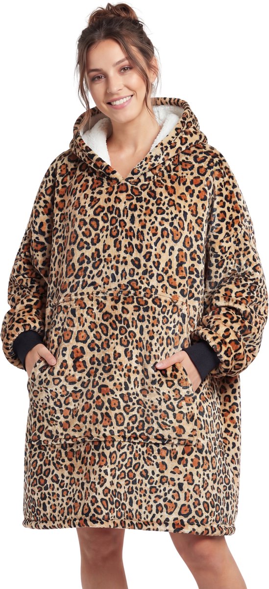 JAXY - Hoodie Deken - Snuggle Hoodie - Fleece Deken Met Mouwen - Snuggle - Cuddle Hoodie - 1450 Gram - Luipaard