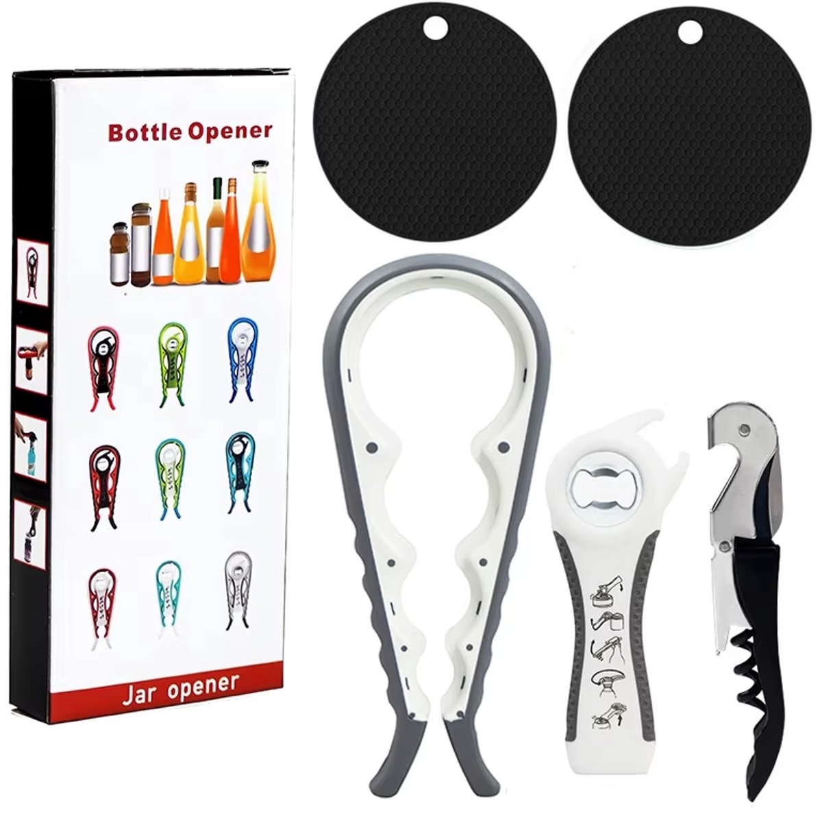 Multifunctionele Blikopener – Antislip Potopener & Wijndeksel – Ergonomisch & Arbeidsbesparend - Dark Grey