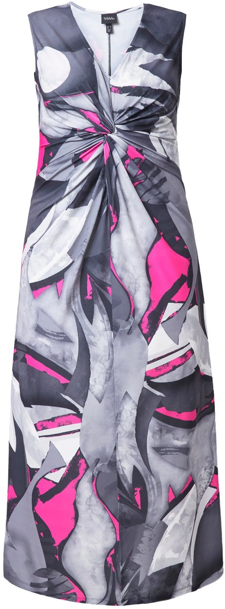 Ulla Popken - Dames - Jersey maxi-jurk patroon gedrapeerd - Zwart - Maat 42