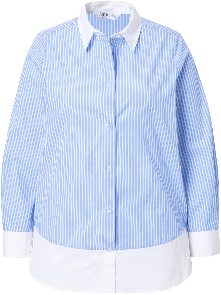 Studio Untold - Dames - Strepenblouse gelaagde look lange mouw - Lichtblauw - Maat 50+