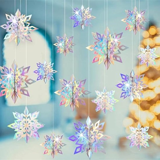 Jojoy - Guirlandes de Noël avec flocons de neige scintillants - Décoration de Noël - Guirlande de Noël - Noël - Neige - 6x Flocon de neige de différentes tailles - HOLOFLAKE