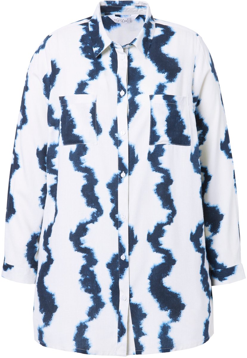 Studio Untold - Dames - Overhemdblouse boxy model batikprint - Donkerblauw - Maat 46+