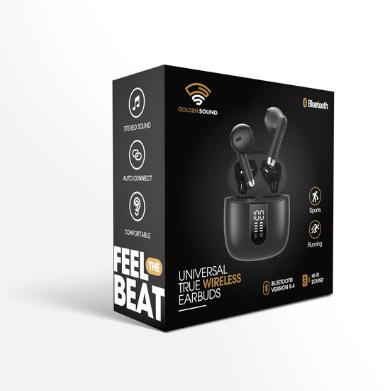 Golden Sound Oortjes draadloos - Draadloze oordopjes - Oortjes - Bluetooth oordopjes - 30 uur batterijduur - Sport oordopjes - Earpods - Led Display - Noise Cancelling - Zwart