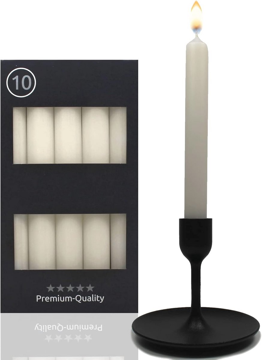 Set van 10 beige tafelkaarsen 18,5 cm - Spitse kaarsen met 7,5 uur brandduur voor kandelaa