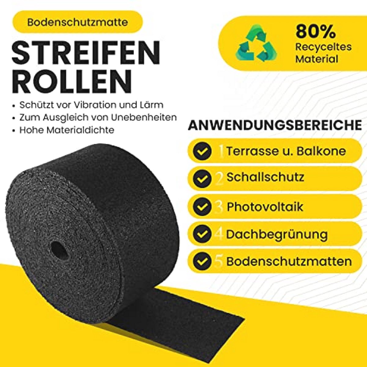 Bouwbeschermingsmat voor Terras en Constructies - Rubbergranulaat, Verschillende Maten en Dikte