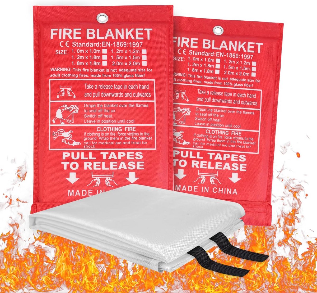 2 Stuks Branddeken 1m x 1m - Glasvezel Vlamvertragende Veiligheid voor Thuis en Kantoor
