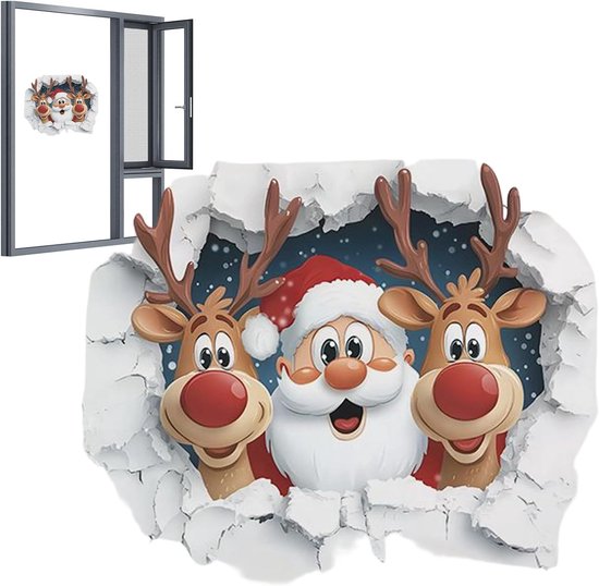 Muursticker kerstman slee herten cadeautjes