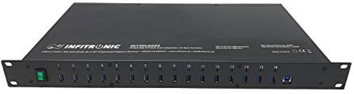 19 inch USB 3.0 Hub met 16 poorten en laadsysteem
