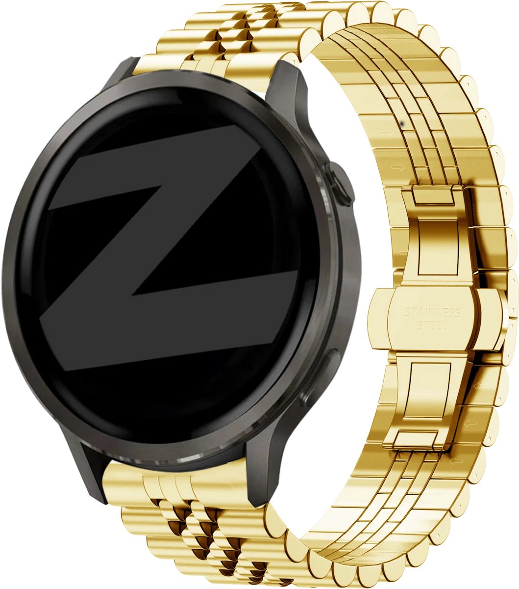 Bandz Stalen band 'Jubilee' (18mm) - Geschikt voor Garmin Vivoactive 4s / Vivomove 3s / Venu 2s / Venu 3s / Forerunner 255s / Forerunner 265s / Venu 4 - 41mm - Goud