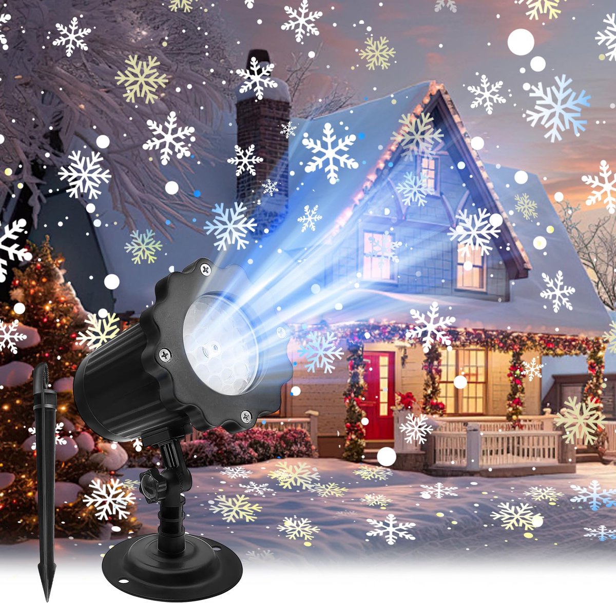 Kerst sneeuwvlokprojector -LED-sneeuwvlokprojectorlamp voor buiten - Buiten kerstprojector - Waterdichte kerstprojector - 180° verstelbare rotatie - Geschikt voor bruiloftsfeesten, feestdagen, Halloween en kerstversieringen - Zwart