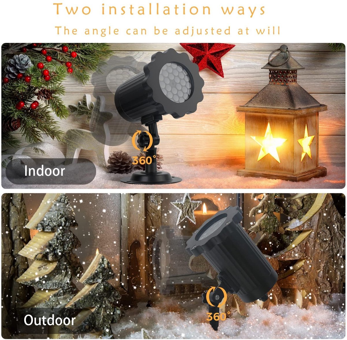 Kerst sneeuwvlokprojector -LED-sneeuwvlokprojectorlamp voor buiten - Buiten kerstprojector - Waterdichte kerstprojector - 180° verstelbare rotatie - Geschikt voor bruiloftsfeesten, feestdagen, Halloween en kerstversieringen - Zwart – foto 6