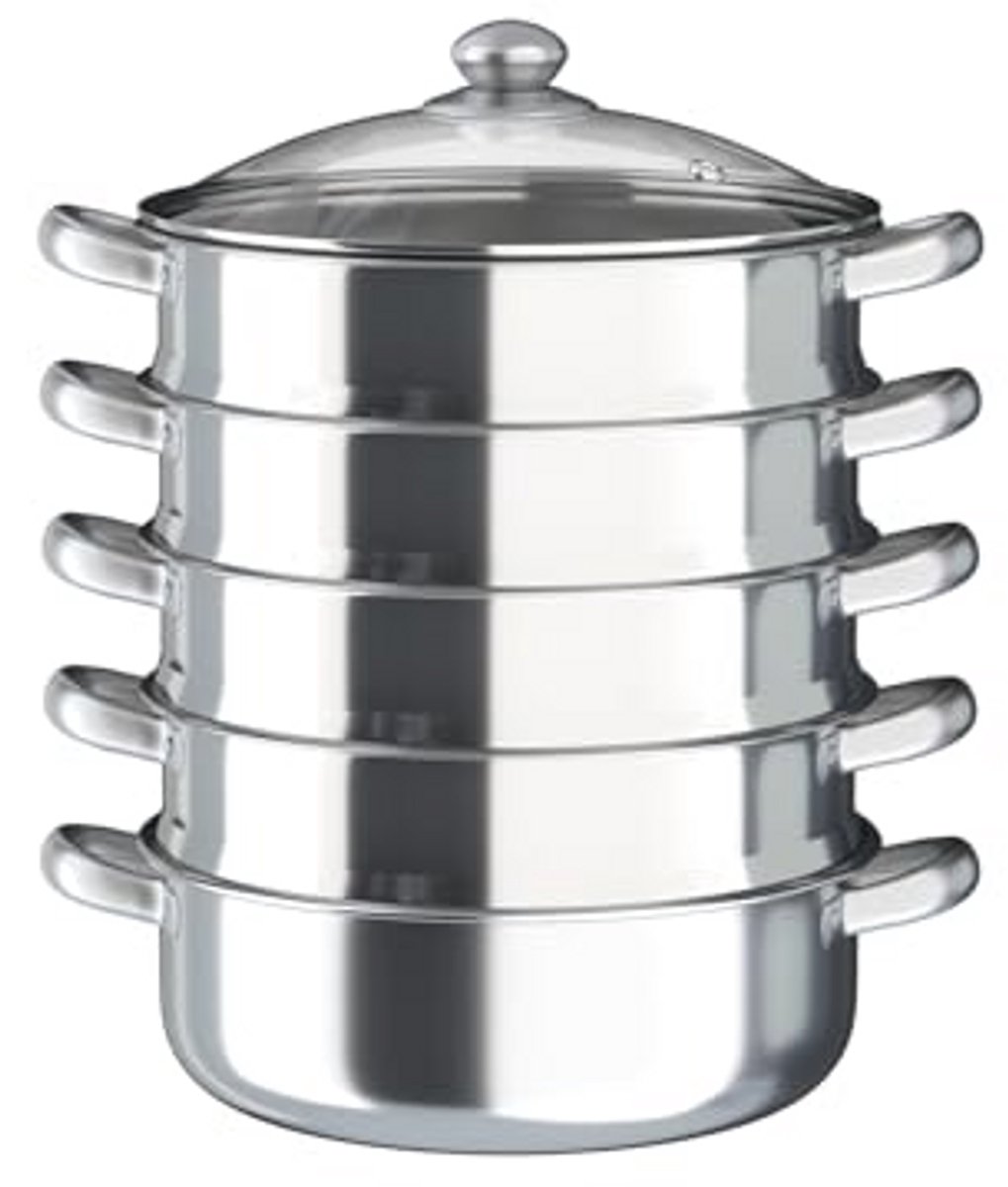 5-laags roestvrijstalen stoompan met transparante deksels 30 cm kookpan voor gezond stomen en koken