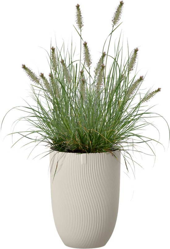 Set Van 3 Stuks Kunststof Bloempot Wit 39 Cm - Dubbelwandig - Hoogte 34 Cm