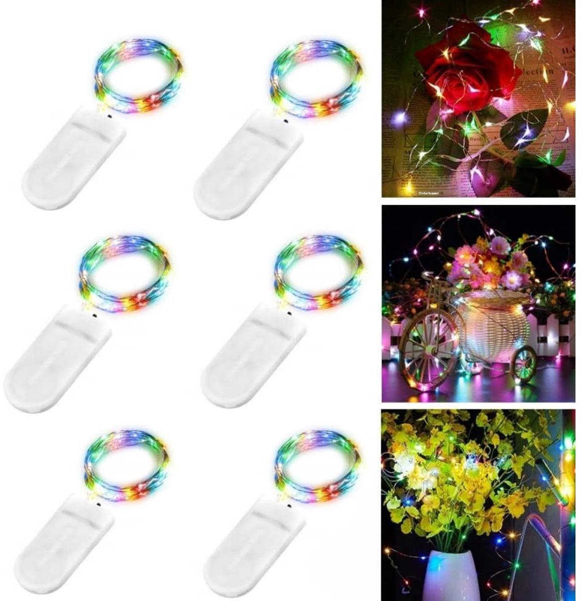 GELLDG 6 stuks LED-lichtsnoeren - op batterijen - veelkleurig - 2 meter lange koperdraad met 20 LED's - IP65 waterdicht - geschikt voor feesten, festivals, bruiloften en decoraties