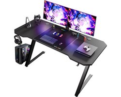 GTPLAYER - Gamingtafel 120x60 cm - Met Koolstofvezel en Hoofdtelefoonhaak - Zwart